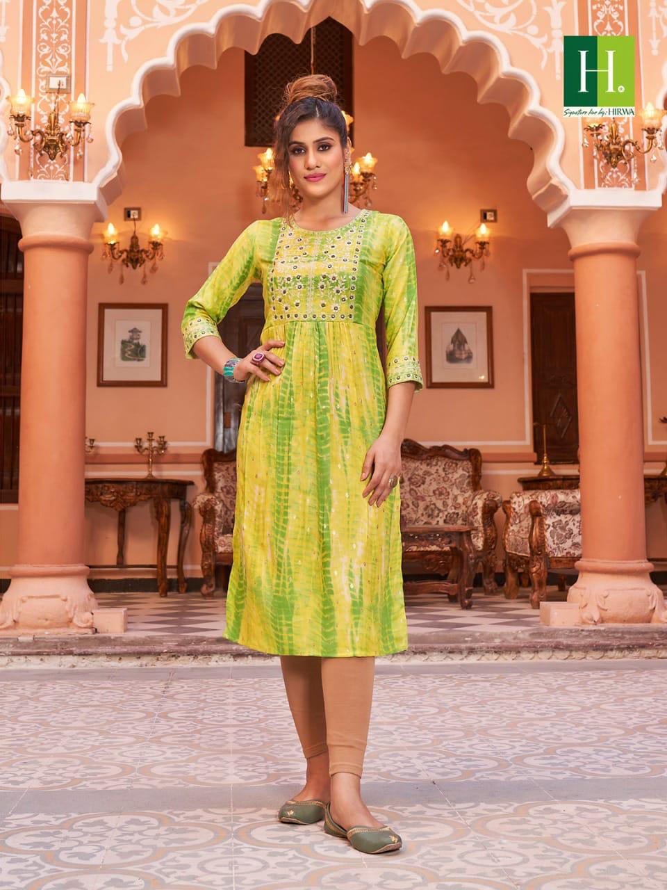 Hirwa Shibori Naira Cut Festive wear Wholesale Embroidery Designer Kurtis
